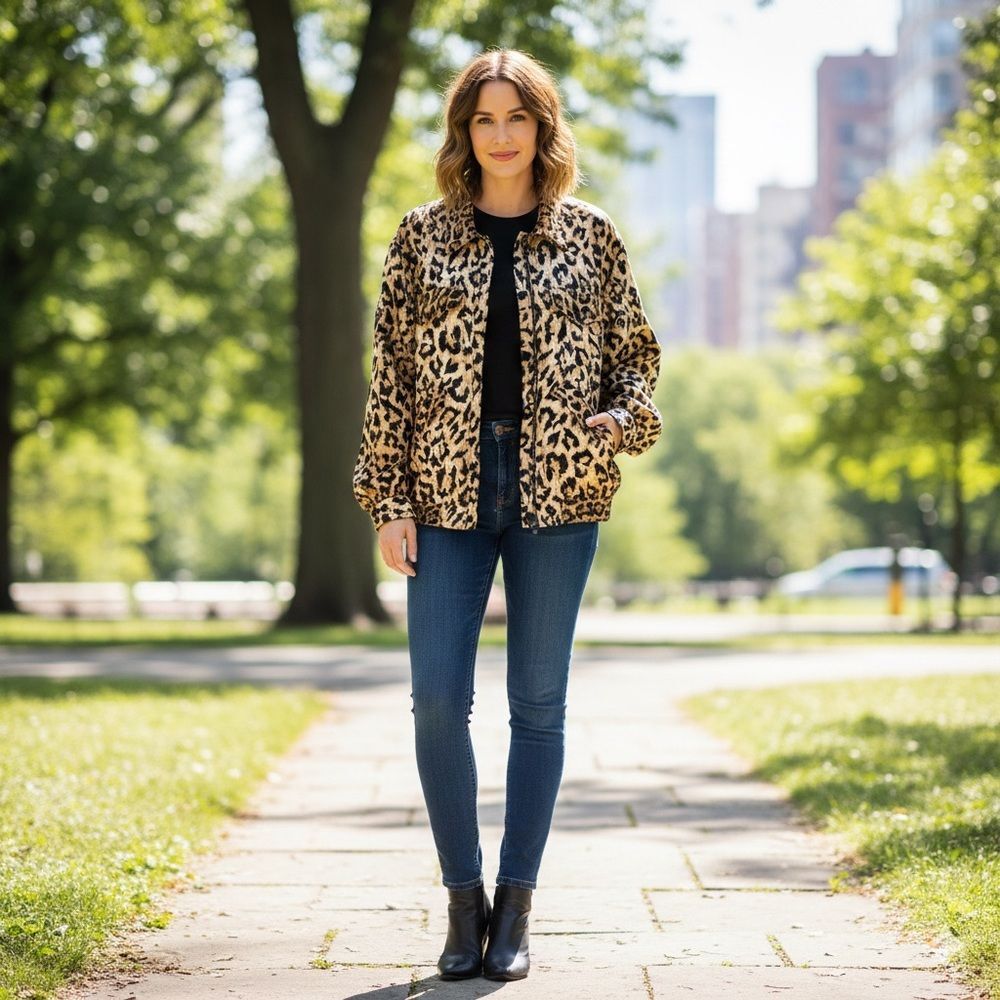 Vintage Elizabeth Terrell Leopard Print Pure Silk Jacket Size XL